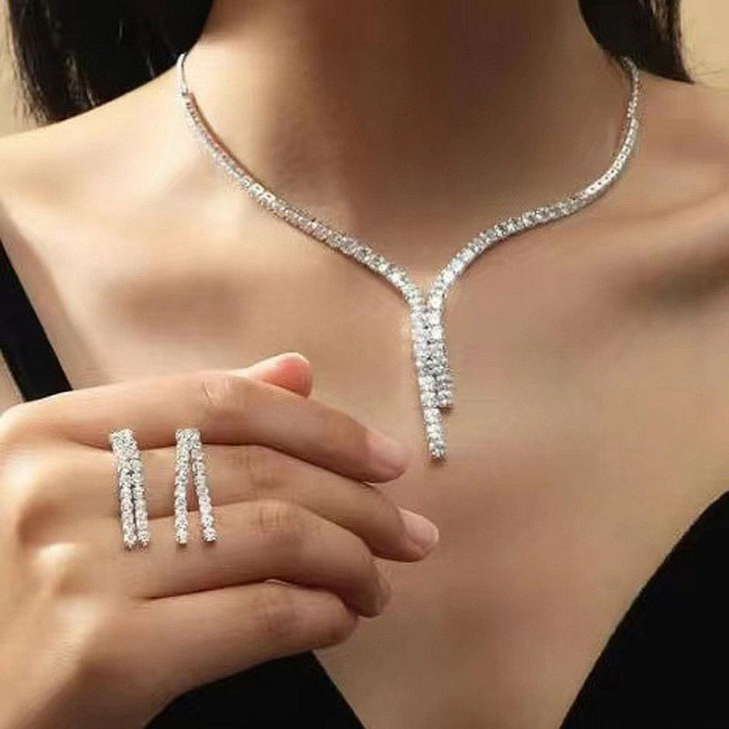 Solitaire Rhinestone Silver Anti Tarnish Necklace For Women Bulk