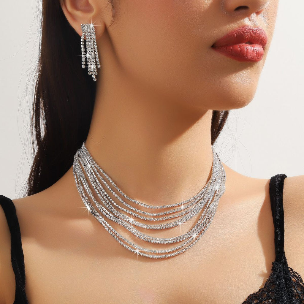 Solitaire Layer Rhinestone Silver Anti Tarnish Necklace For Women