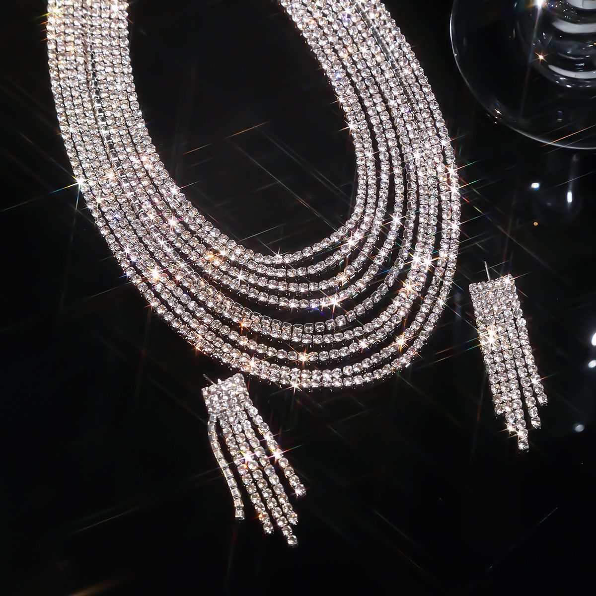 Solitaire Layer Rhinestone Silver Anti Tarnish Necklace For Women