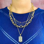 Dog Tag CZ 18K Gold Anti Tarnish Three Layer Link Chain Necklace Bulk