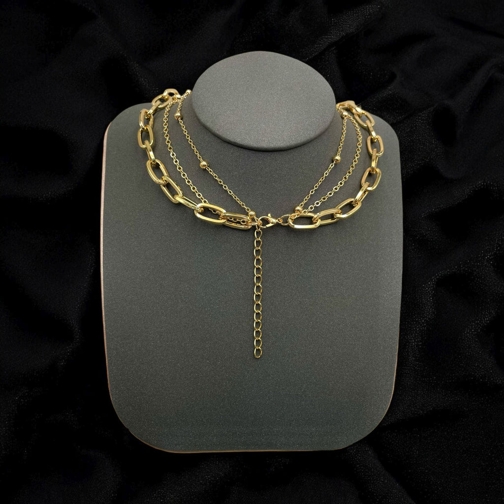 Dog Tag CZ 18K Gold Anti Tarnish Three Layer Link Chain Necklace Bulk