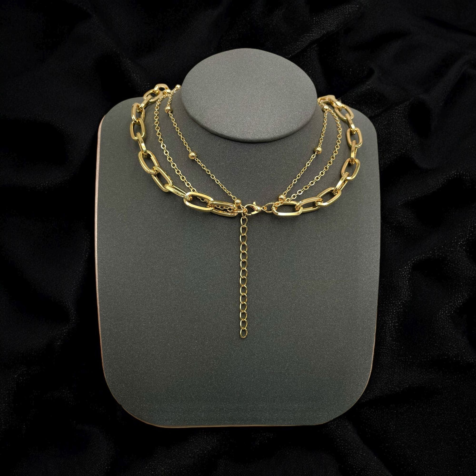 Dog Tag CZ 18K Gold Anti Tarnish Three Layer Link Chain Necklace Bulk