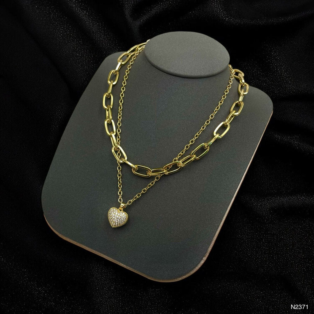 Heart CZ 18K Gold Anti Tarnish Three Layer Link Chain Necklace Bulk