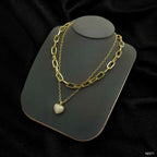 Heart CZ 18K Gold Anti Tarnish Three Layer Link Chain Necklace Bulk