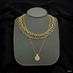 Baguette CZ Gold Anti Tarnish Three Layer Link Chain Necklace Bulk