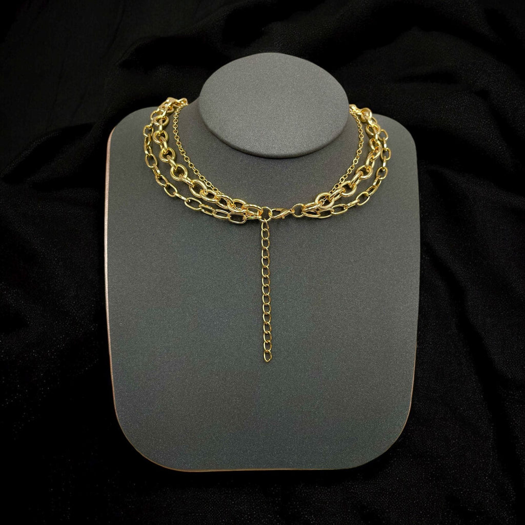 Baguette CZ Gold Anti Tarnish Three Layer Link Chain Necklace Bulk