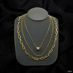 Drum CZ 18K Gold Anti Tarnish Three Layer Link Chain Necklace Bulk