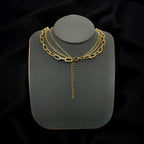 Drum CZ 18K Gold Anti Tarnish Three Layer Link Chain Necklace Bulk