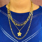 Flower CZ 18K Gold Anti Tarnish Three Layer Link Chain Necklace Bulk