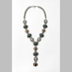 Vintage Ethnic Gemstone Silver Green Brown Y Necklace For Women Bulk