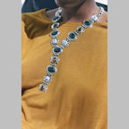Vintage Ethnic Gemstone Silver Green Brown Y Necklace For Women Bulk