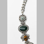 Vintage Ethnic Gemstone Silver Green Brown Y Necklace For Women Bulk