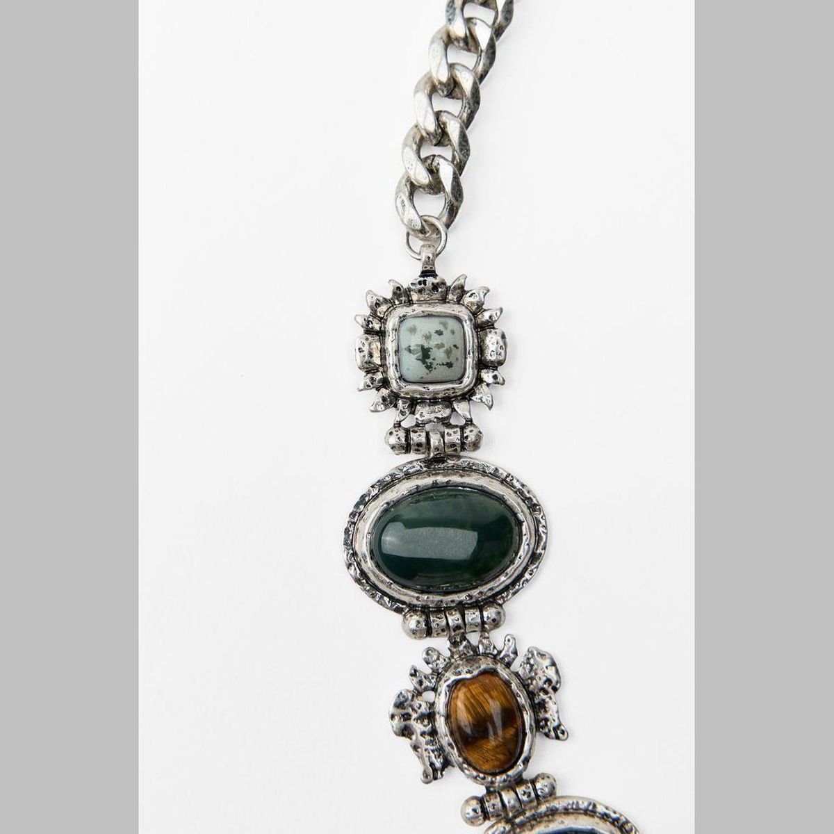 Vintage Ethnic Gemstone Silver Green Brown Y Necklace For Women Bulk