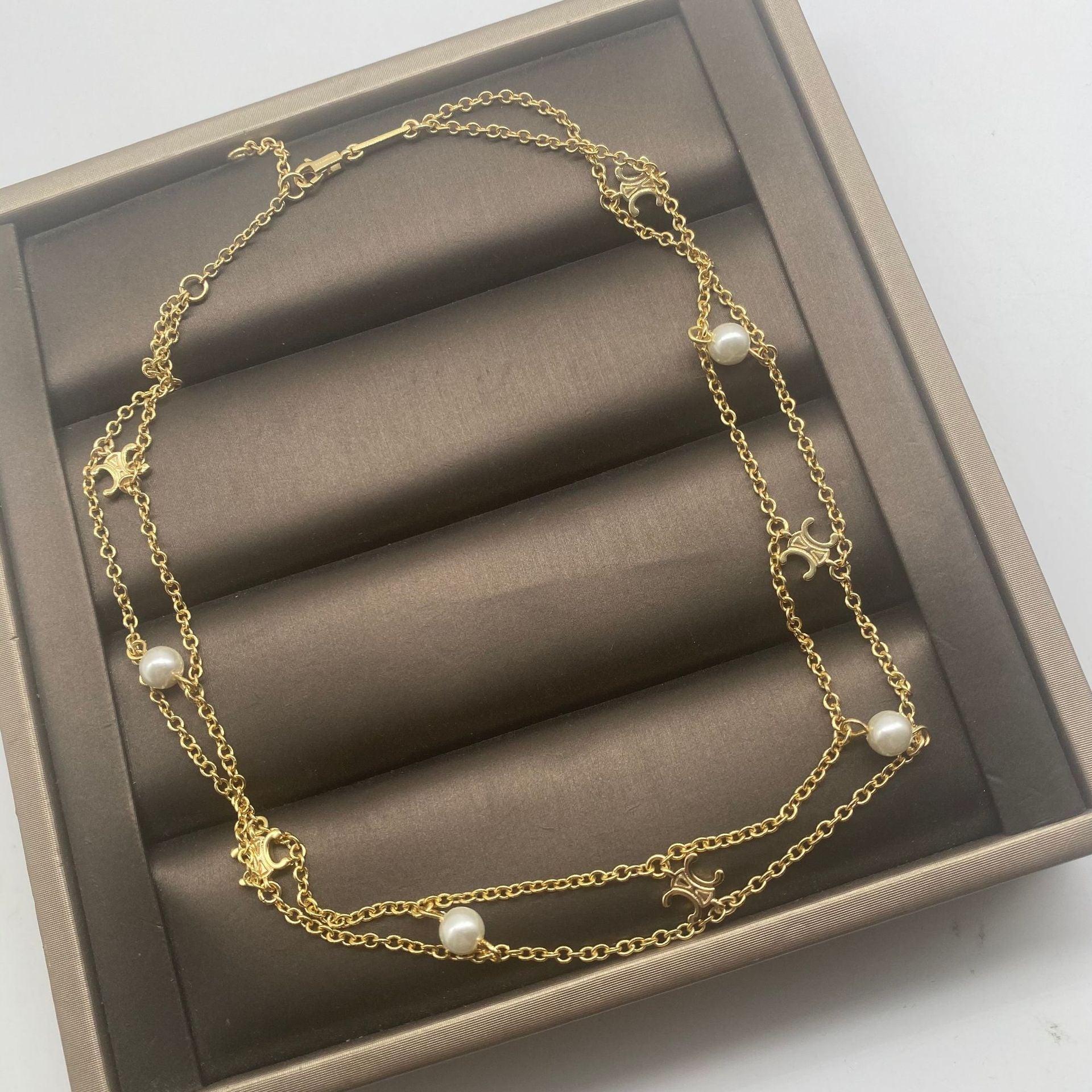 Dual Layer Pearl Gold White Anti Tarnish Choker Chain Necklace Bulk