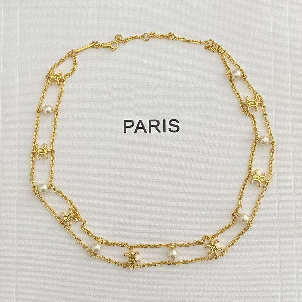 Dual Layer Pearl Gold White Anti Tarnish Choker Chain Necklace Bulk