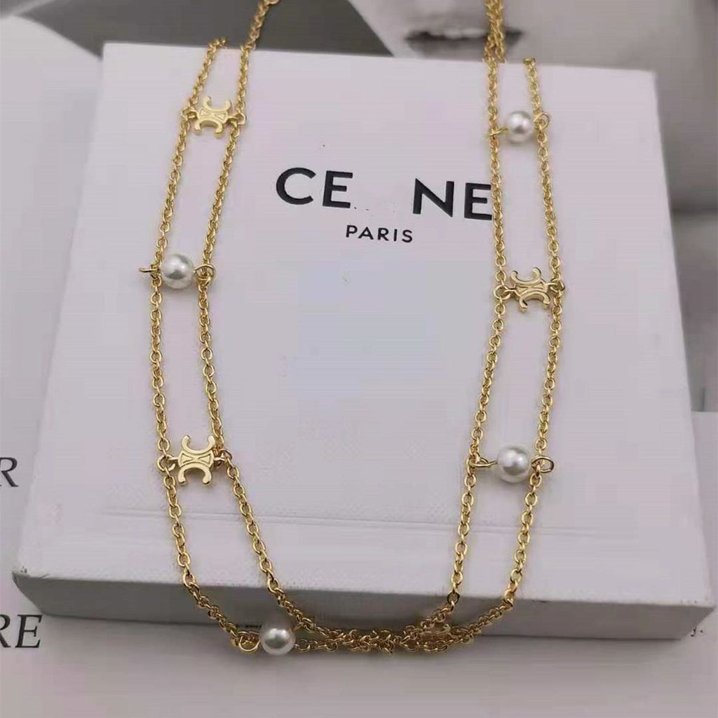 Dual Layer Pearl Gold White Anti Tarnish Choker Chain Necklace Bulk