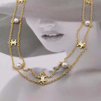 Dual Layer Pearl Gold White Anti Tarnish Choker Chain Necklace Bulk