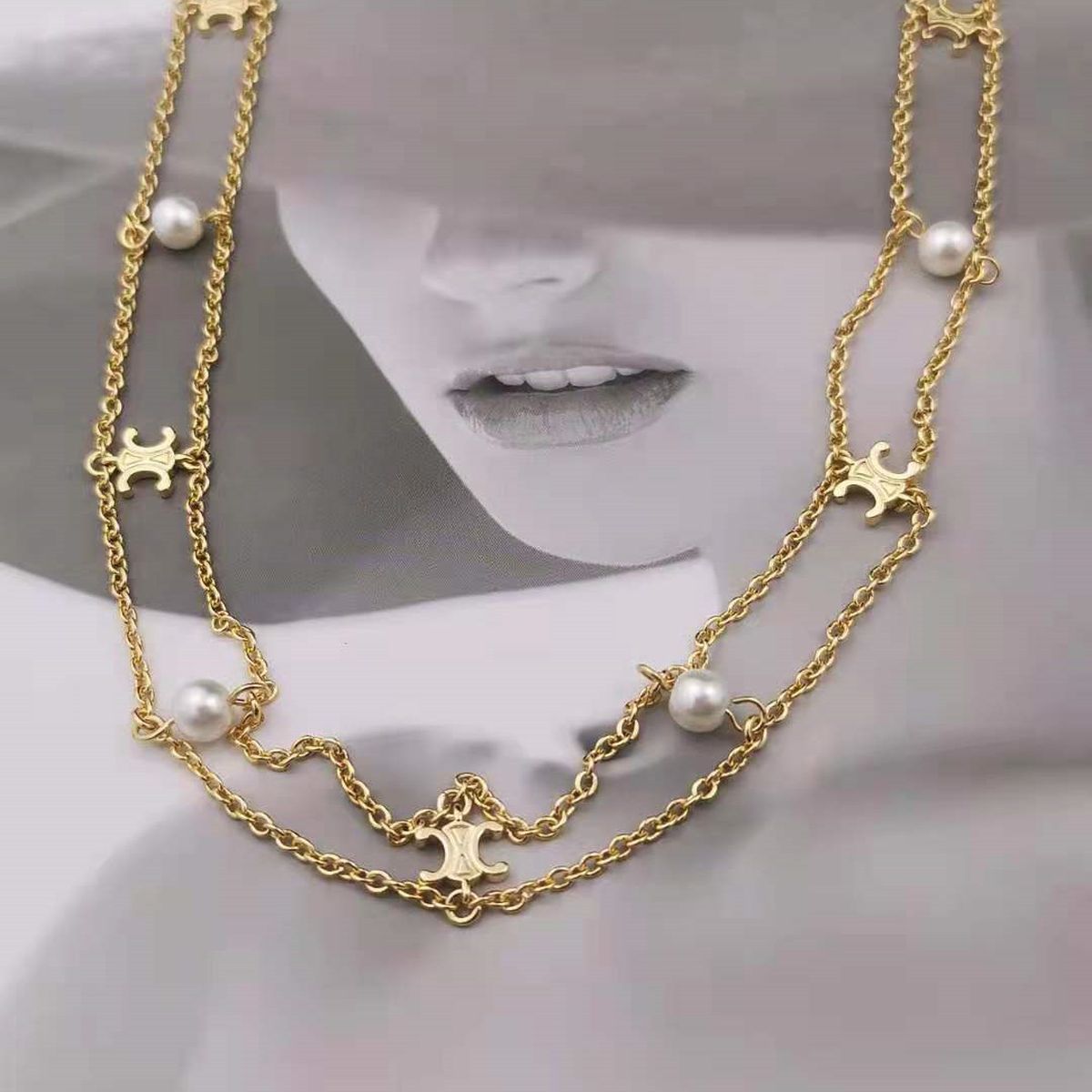 Dual Layer Pearl Gold White Anti Tarnish Choker Chain Necklace Bulk