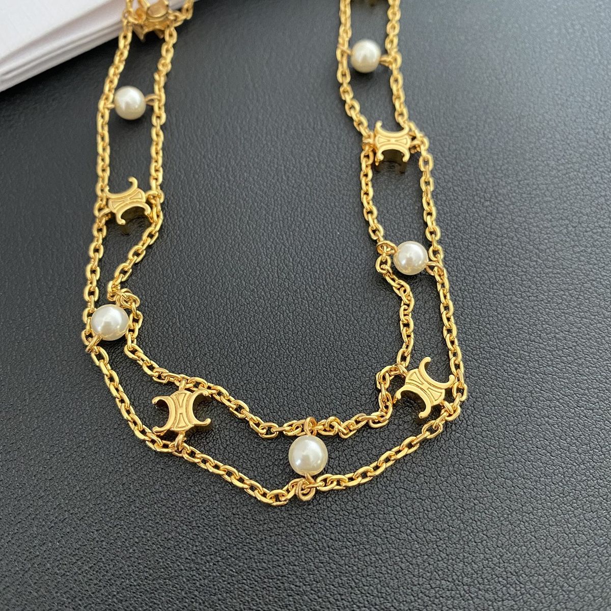 Dual Layer Pearl Gold White Anti Tarnish Choker Chain Necklace Bulk