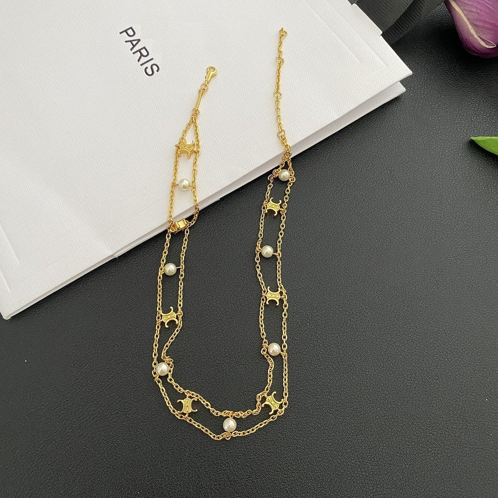 Dual Layer Pearl Gold White Anti Tarnish Choker Chain Necklace Bulk