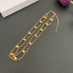 Dual Layer Pearl Gold White Anti Tarnish Choker Chain Necklace Bulk