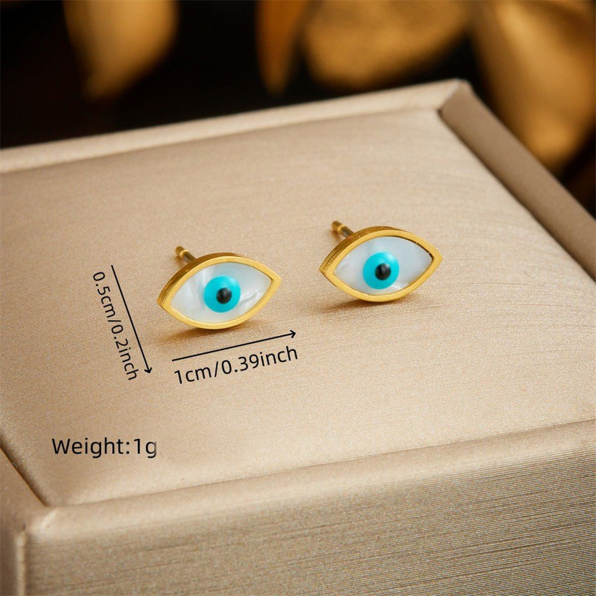 Evil Eye Stainless Steel Mother Of Pearl 18K Gold White Necklace Earring Set For Women