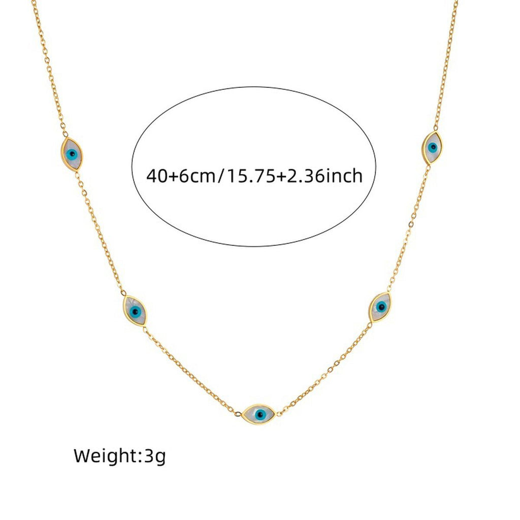 Evil Eye Stainless Steel Mother Of Pearl 18K Gold White Necklace Earring Set For Women