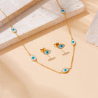 Evil Eye Stainless Steel Mother Of Pearl 18K Gold White Necklace Earring Set For Women