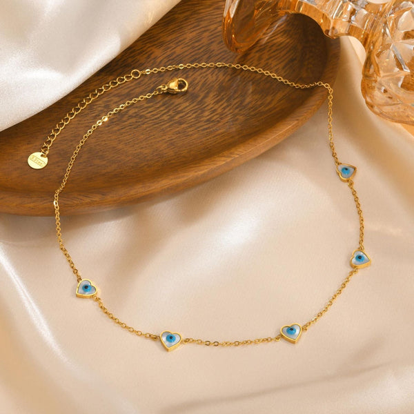 Heart Evil Eye Stainless Steel Mother Of Pearl 18K Gold White Link Chain Necklace For Women Main image