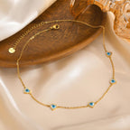 Heart Evil Eye Stainless Steel Mother Of Pearl 18K Gold White Link Chain Necklace For Women