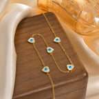 Heart Evil Eye Stainless Steel Mother Of Pearl 18K Gold White Link Chain Necklace For Women