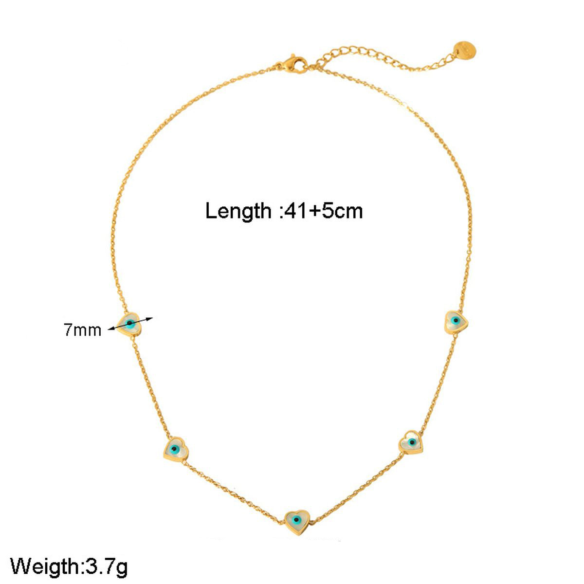 Heart Evil Eye Stainless Steel Mother Of Pearl 18K Gold White Link Chain Necklace For Women
