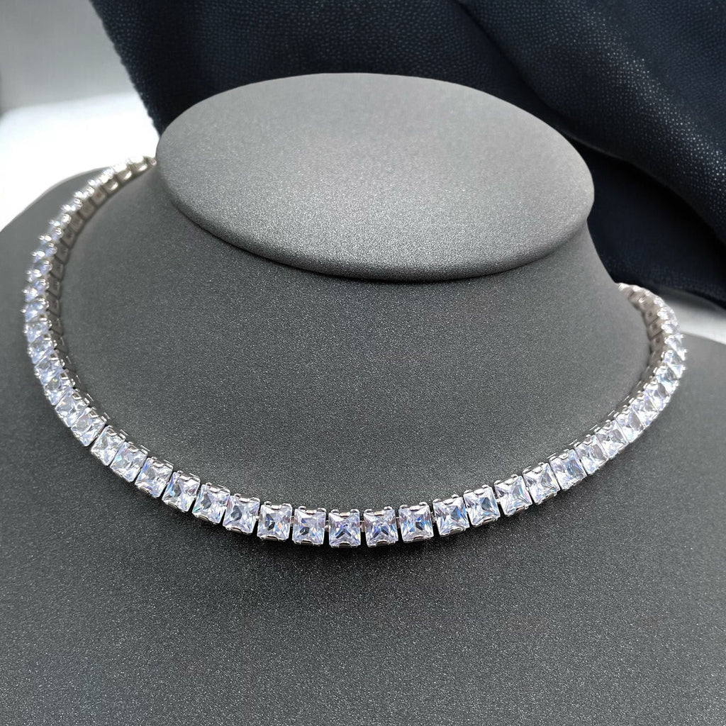 Princess Cut Solitaire Silver Cubic Zirconia Chain Necklace Women Bulk