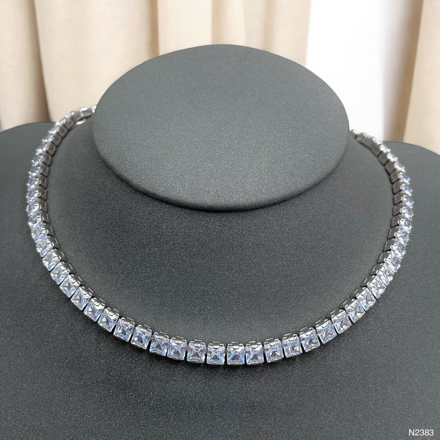 Princess Cut Solitaire Silver Cubic Zirconia Chain Necklace Women Bulk Secondary image