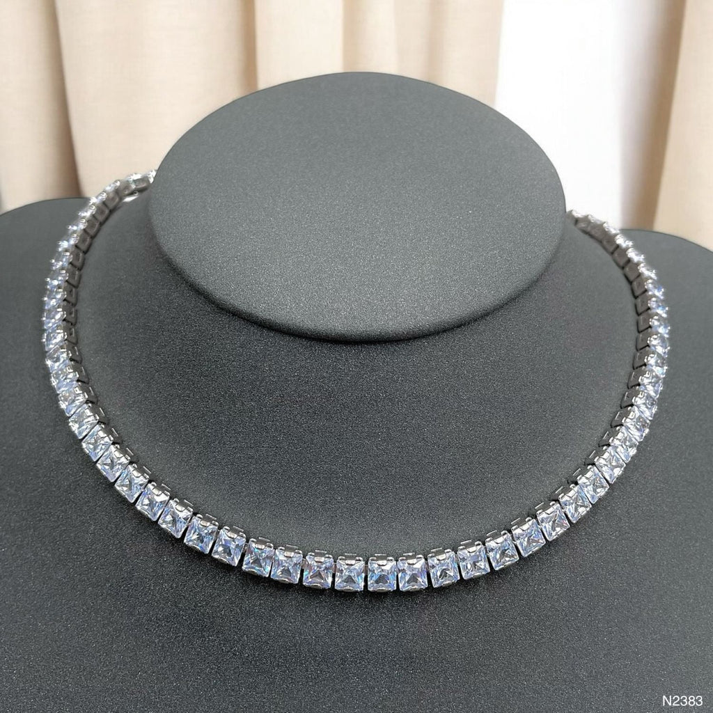 Princess Cut Solitaire Silver Cubic Zirconia Chain Necklace Women Bulk