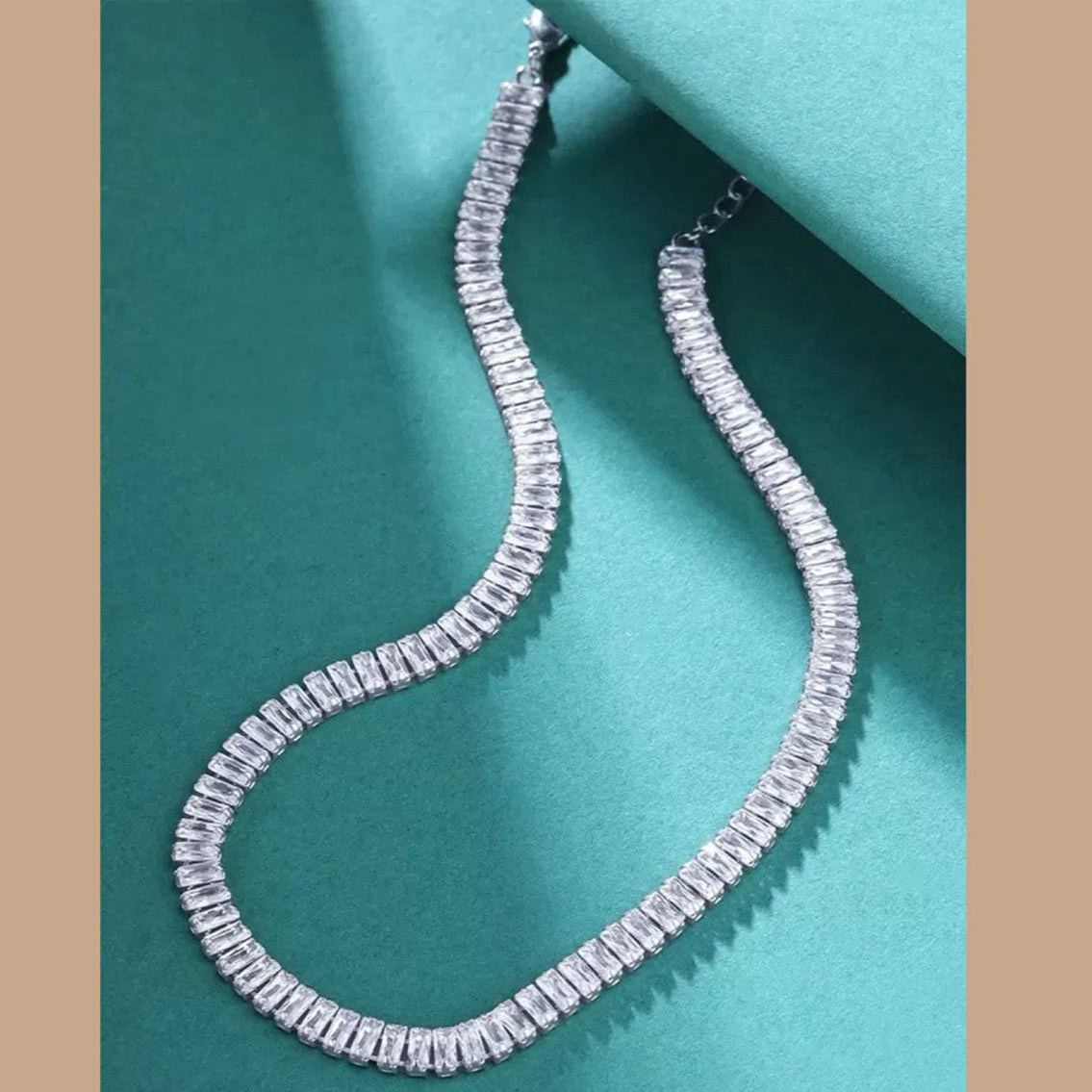 Baguette Solitaire Silver Cubic Zirconia Chain Necklace For Women Main image