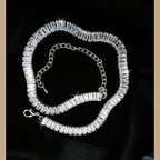 Baguette Solitaire Silver Cubic Zirconia Chain Necklace For Women