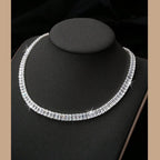 Baguette Solitaire Silver Cubic Zirconia Chain Necklace For Women