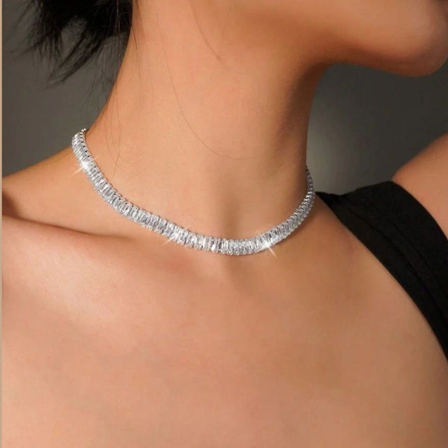 Baguette Solitaire Silver Cubic Zirconia Chain Necklace For Women Secondary image