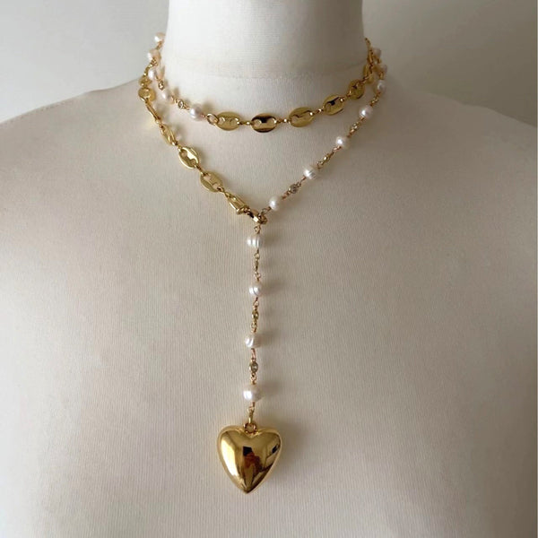 Heart Pearl 18K Gold White Anti Tarnish Long Y Necklace For Women Main image