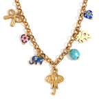 Elephant Beads Enamel Multicolour 18K Gold Stainless Steel Anti Tarnish Charm Necklace For Women