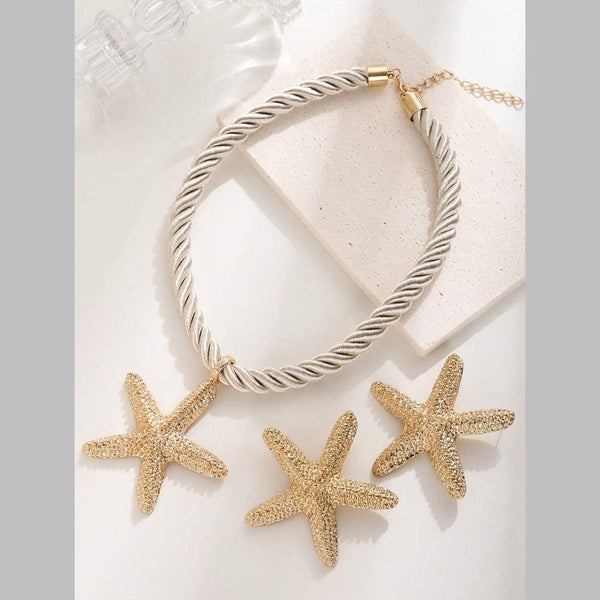 Star Fish 18K Gold White Necklace Earring Set For Women Bulk Main image