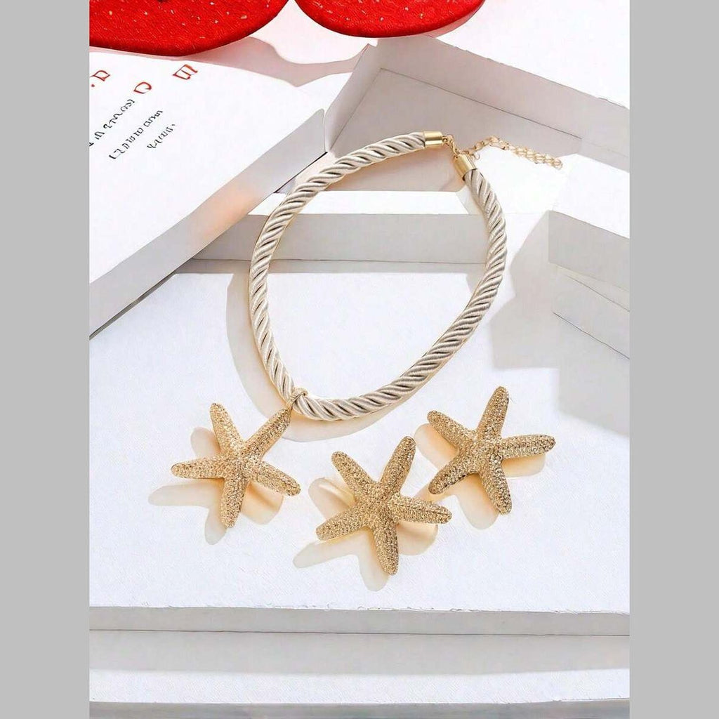 Star Fish 18K Gold White Necklace Earring Set For Women Bulk