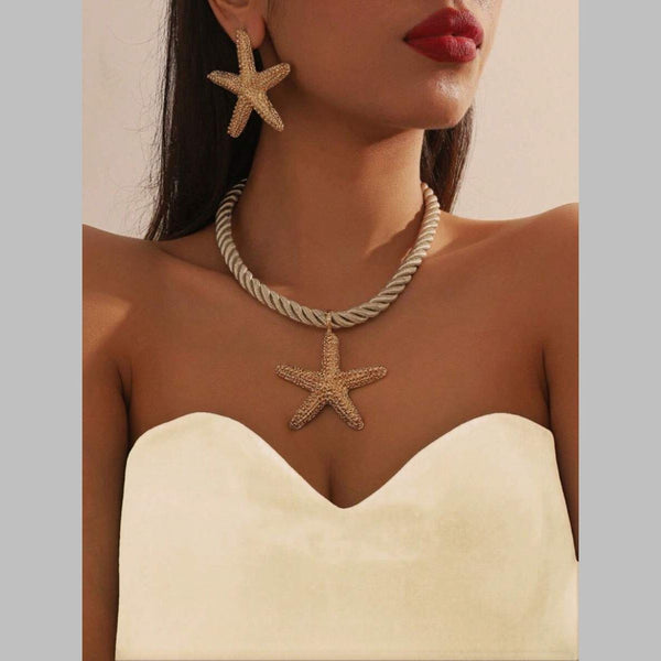 Star Fish 18K Gold White Necklace Earring Set For Women Bulk Secondary image