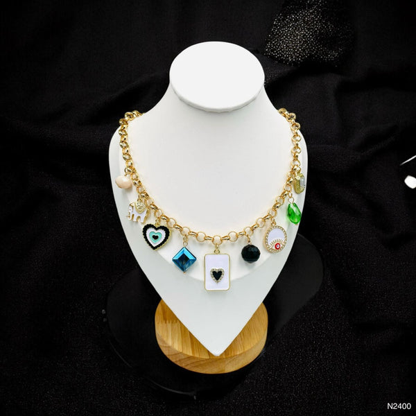 Heart Charm Enamel CZ Multi Gold Anti Tarnish Chain Necklace Bulk Main image
