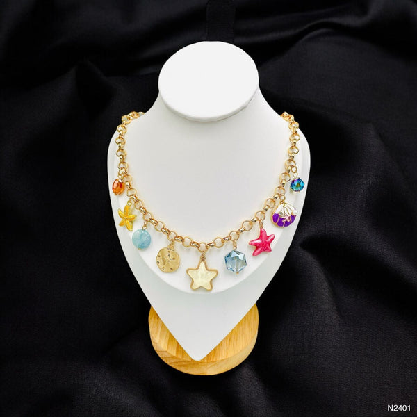 Star Fish Charm Mother Of Pearl Enamel Multicolour 18K Gold Anti Tarnish Chain Necklace For Women Main image