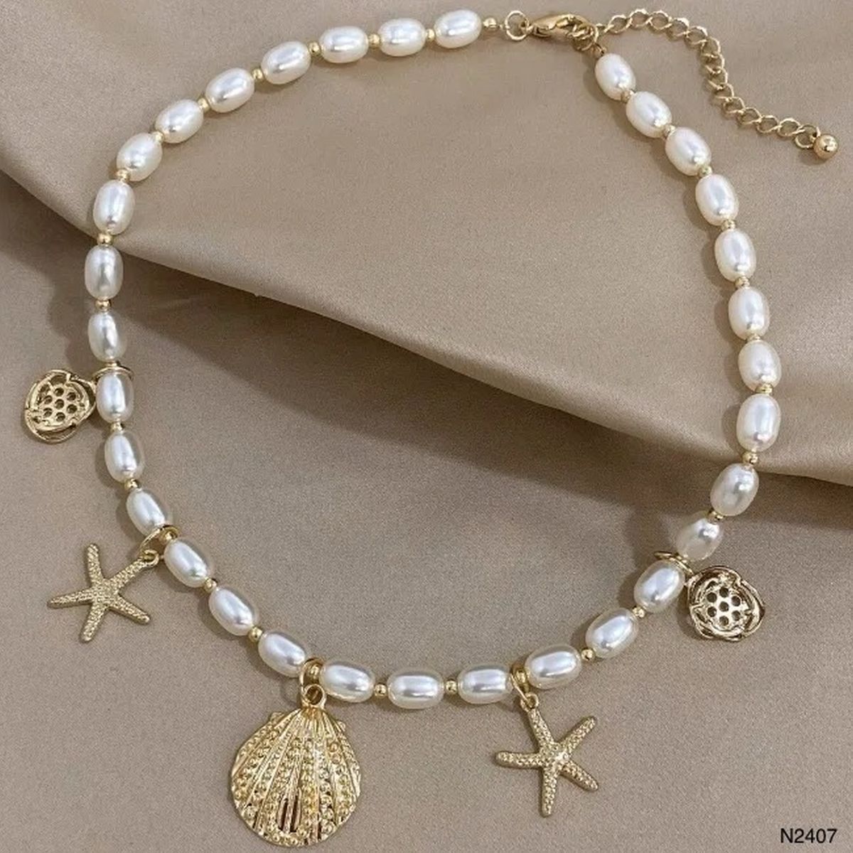 Star Fish Shell Charm Pearl White 18K Gold Anti Tarnish Necklace Bulk Main image