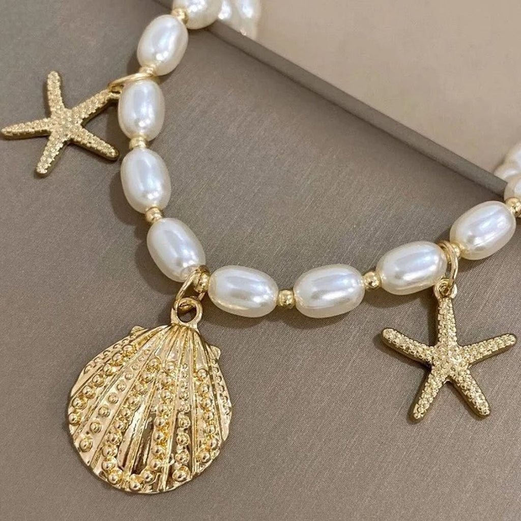 Star Fish Shell Charm Pearl White 18K Gold Anti Tarnish Necklace Bulk