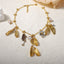 Beaten Finish Leaf Flower Pearl Beads Brown 18K Gold Necklace Bulk