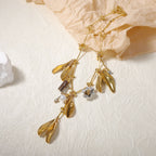 Beaten Finish Leaf Flower Pearl Beads Brown 18K Gold Necklace Bulk